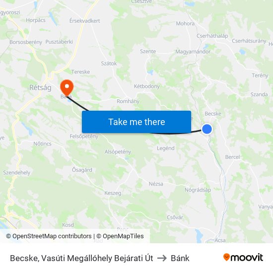 Becske, Vasúti Megállóhely Bejárati Út to Bánk map