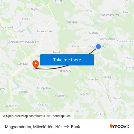 Magyarnándor, Művelődési Ház to Bánk map