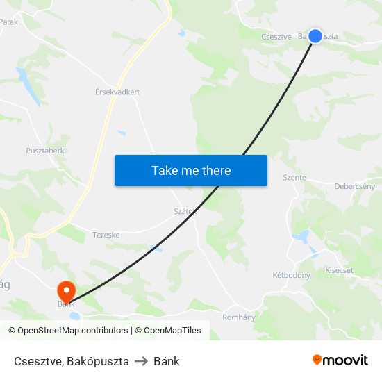 Csesztve, Bakópuszta to Bánk map