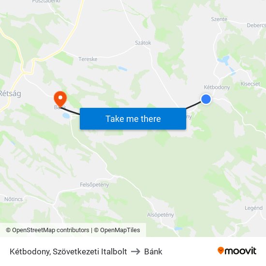 Kétbodony, Szövetkezeti Italbolt to Bánk map