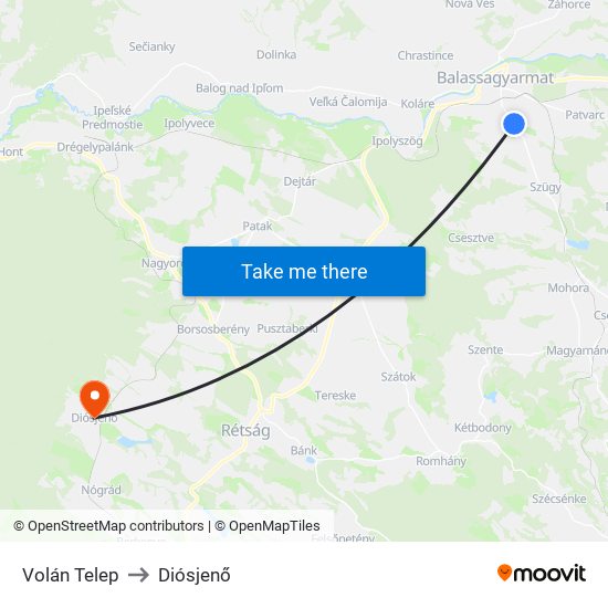 Volán Telep to Diósjenő map