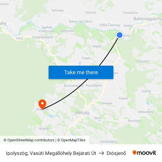 Ipolyszög, Vasúti Megállóhely Bejárati Út to Diósjenő map