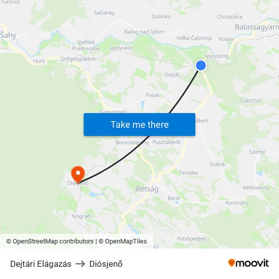 Dejtári Elágazás to Diósjenő map