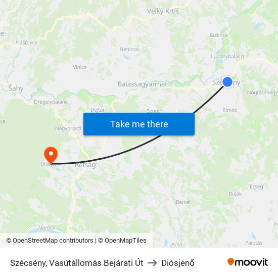 Szécsény, Vasútállomás Bejárati Út to Diósjenő map