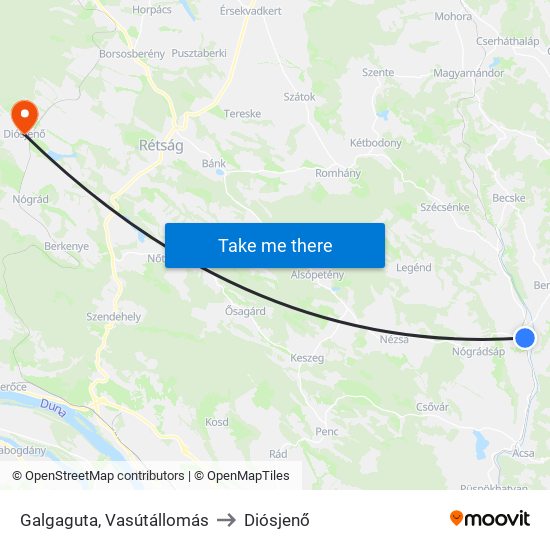 Galgaguta, Vasútállomás to Diósjenő map