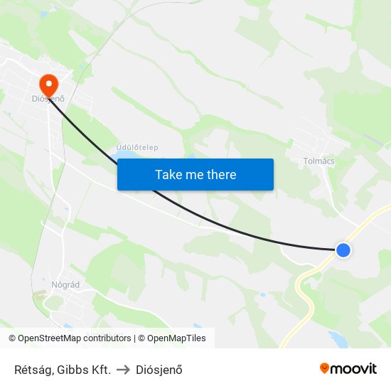 Rétság, Gibbs Kft. to Diósjenő map