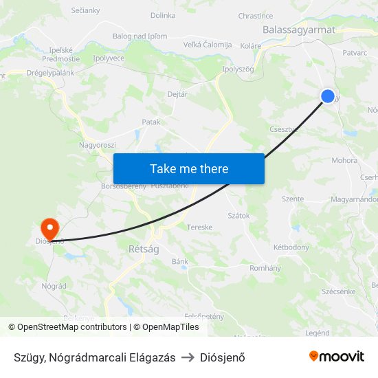 Szügy, Nógrádmarcali Elágazás to Diósjenő map