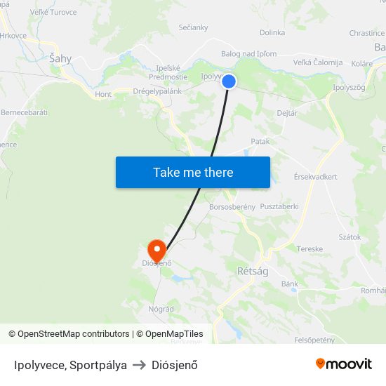 Ipolyvece, Sportpálya to Diósjenő map