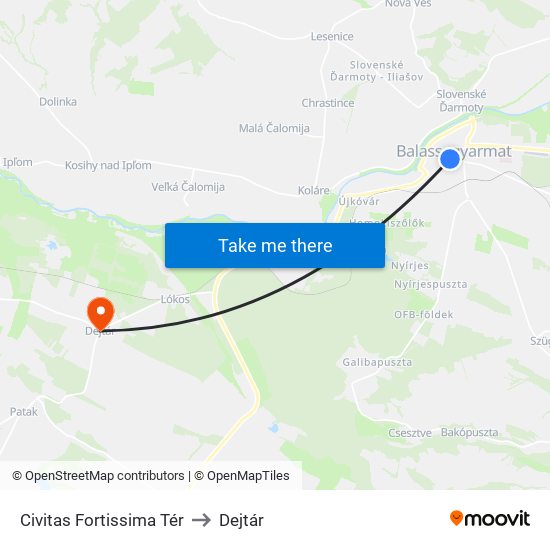 Civitas Fortissima Tér to Dejtár map