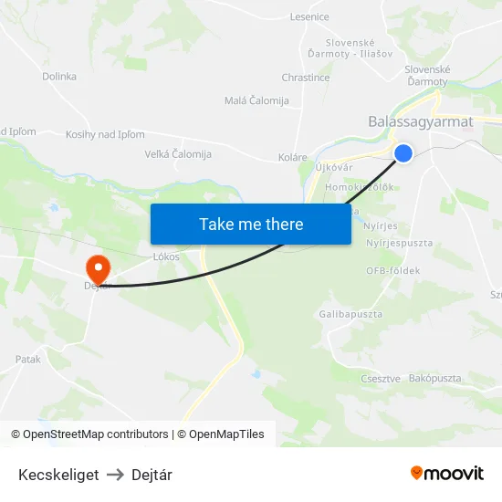 Kecskeliget to Dejtár map