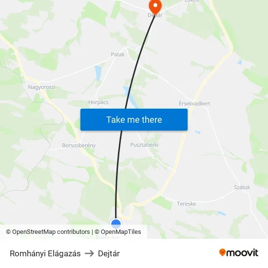 Romhányi Elágazás to Dejtár map