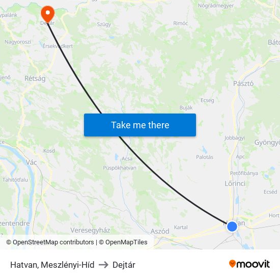 Hatvan, Meszlényi-Híd to Dejtár map