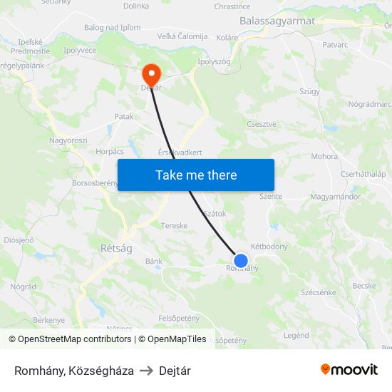 Romhány, Községháza to Dejtár map