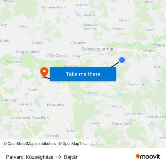 Patvarc, Községháza to Dejtár map