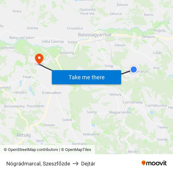 Nógrádmarcal, Szeszfőzde to Dejtár map