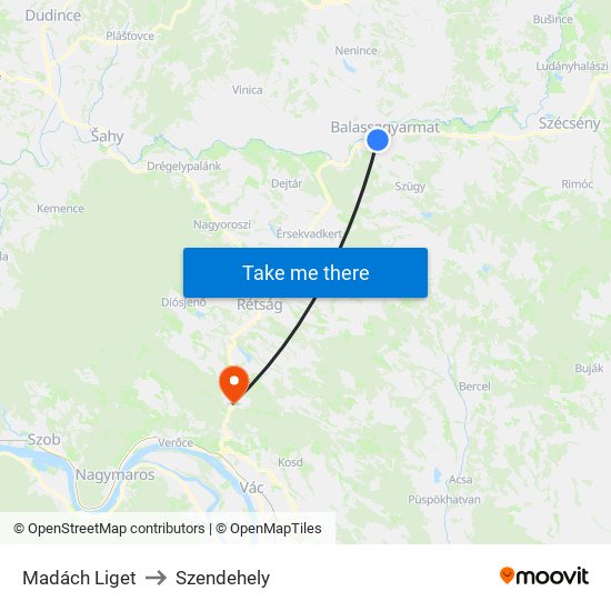Madách Liget to Szendehely map