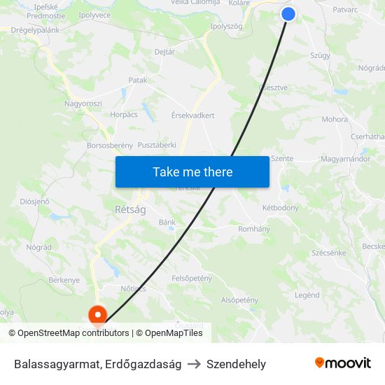 Balassagyarmat, Erdőgazdaság to Szendehely map