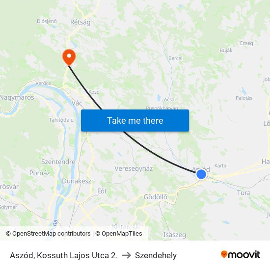 Aszód, Kossuth Lajos Utca 2. to Szendehely map