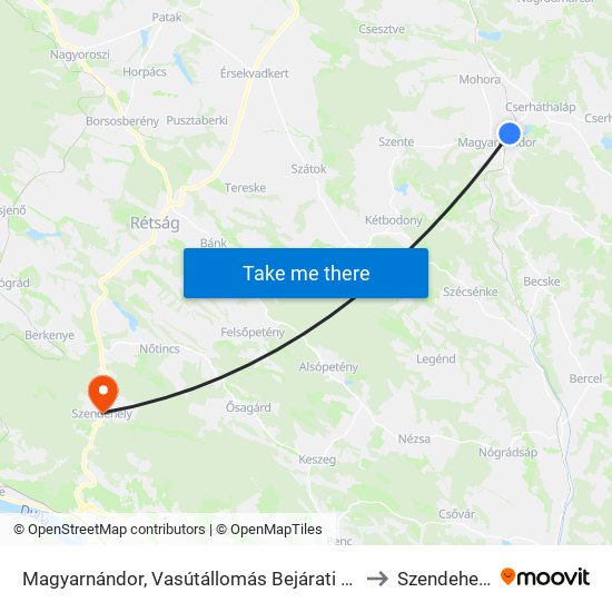 Magyarnándor, Vasútállomás Bejárati Út to Szendehely map