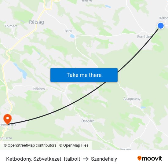 Kétbodony, Szövetkezeti Italbolt to Szendehely map