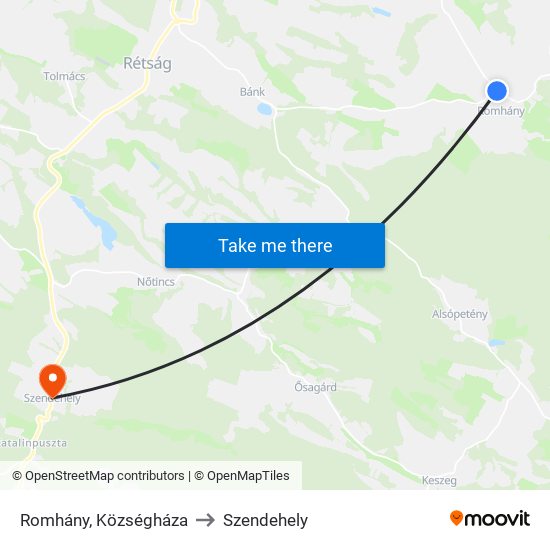 Romhány, Községháza to Szendehely map