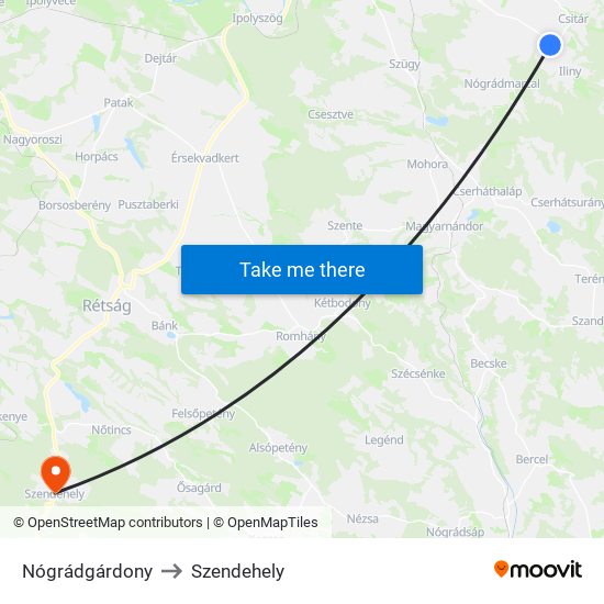 Nógrádgárdony to Szendehely map