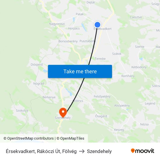 Érsekvadkert, Rákóczi Út, Fölvég to Szendehely map