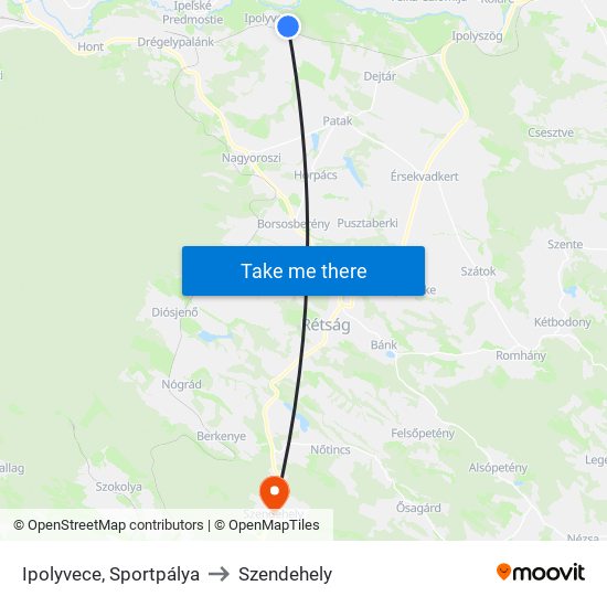 Ipolyvece, Sportpálya to Szendehely map