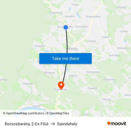 Borsosberény, 2-Es Főút to Szendehely map