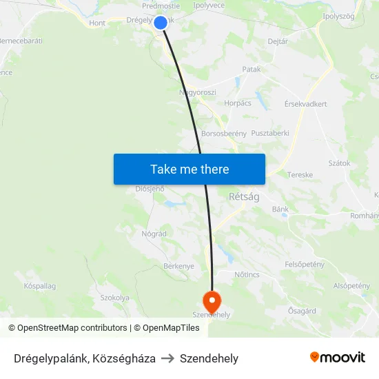 Drégelypalánk, Községháza to Szendehely map