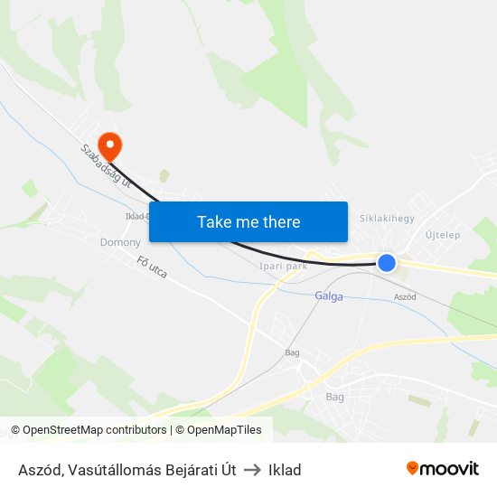 Aszód, Vasútállomás Bejárati Út to Iklad map