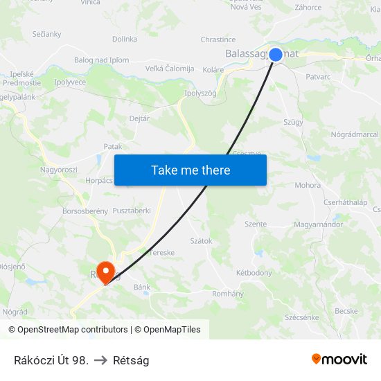 Rákóczi Út 98. to Rétság map