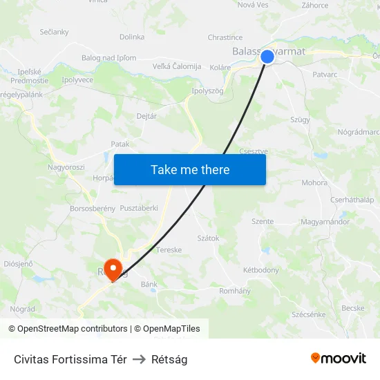 Civitas Fortissima Tér to Rétság map