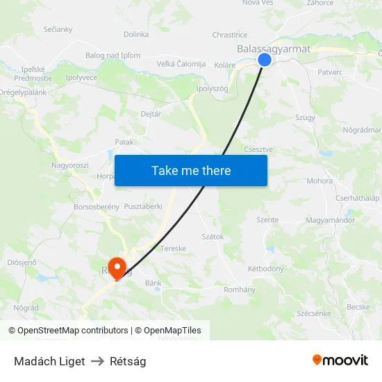 Madách Liget to Rétság map