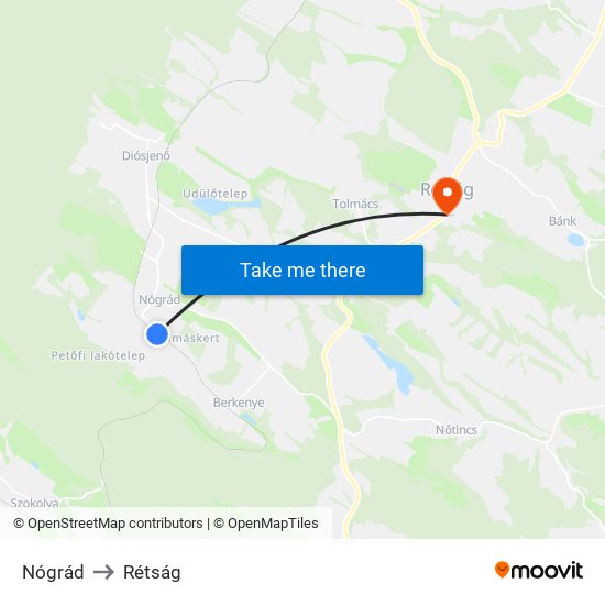 Nógrád to Rétság map