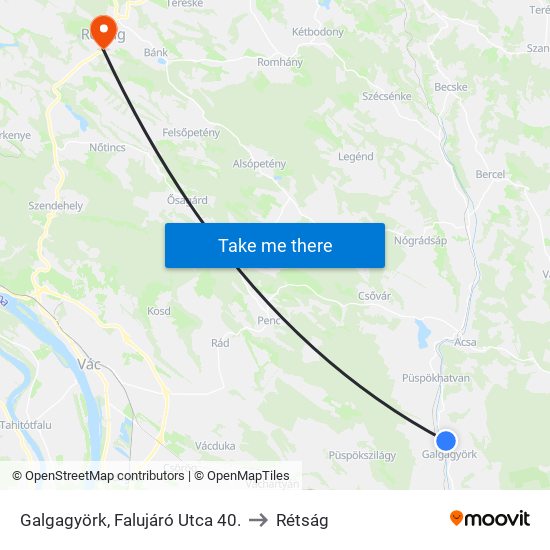 Galgagyörk, Falujáró Utca 40. to Rétság map
