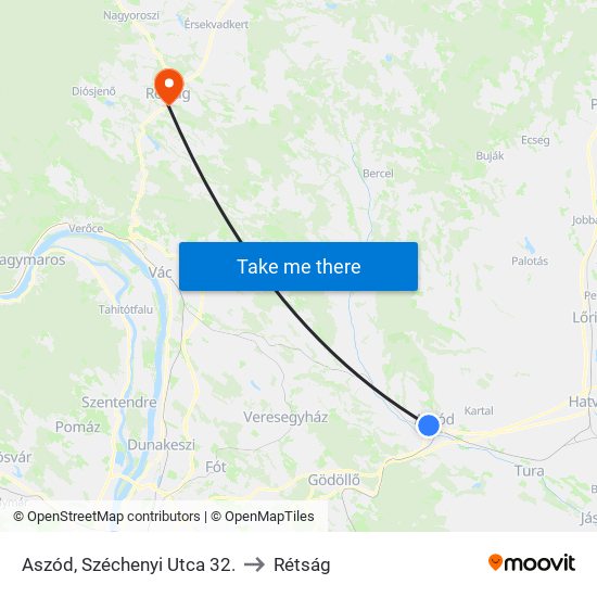 Aszód, Széchenyi Utca 32. to Rétság map