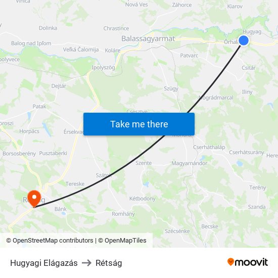 Hugyagi Elágazás to Rétság map