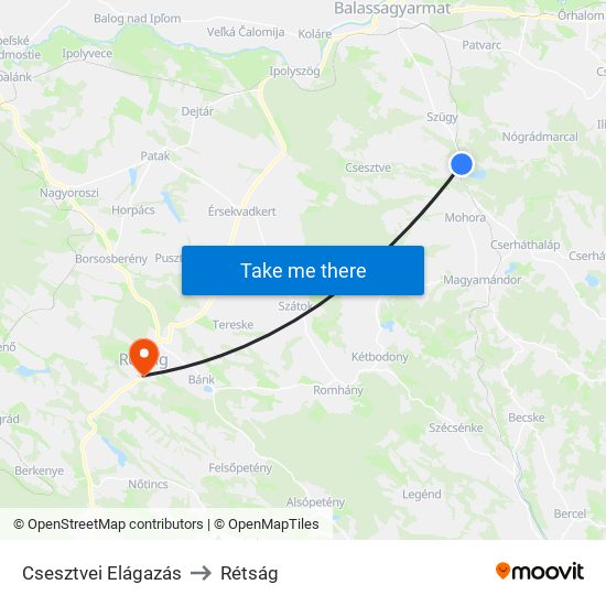 Csesztvei Elágazás to Rétság map