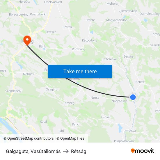 Galgaguta, Vasútállomás to Rétság map