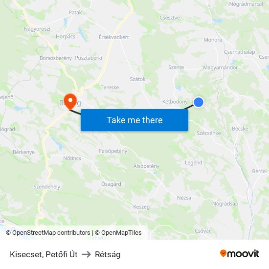 Kisecset, Petőfi Út to Rétság map