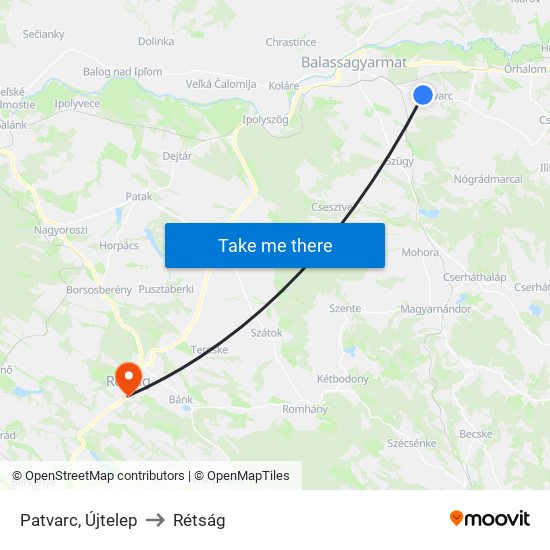 Patvarc, Újtelep to Rétság map