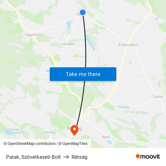 Patak, Szövetkezeti Bolt to Rétság map