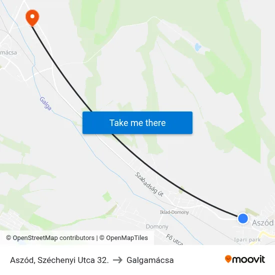 Aszód, Széchenyi Utca 32. to Galgamácsa map
