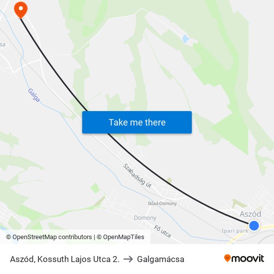 Aszód, Kossuth Lajos Utca 2. to Galgamácsa map