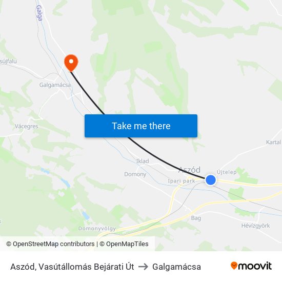 Aszód, Vasútállomás Bejárati Út to Galgamácsa map