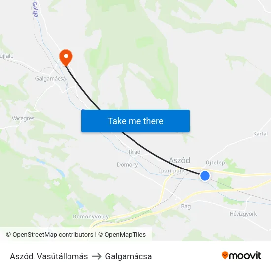 Aszód, Vasútállomás to Galgamácsa map