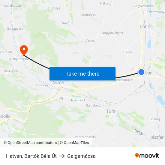 Hatvan, Bartók Béla Út to Galgamácsa map