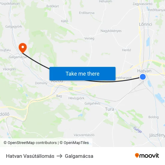 Hatvan Vasútállomás to Galgamácsa map
