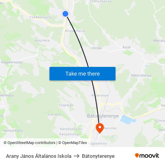 Arany János Általános Iskola to Bátonyterenye map